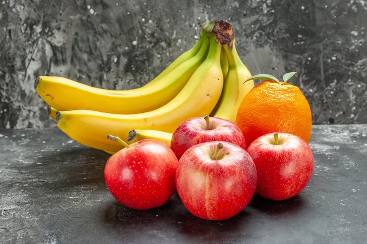 bananas bundle red apples orange