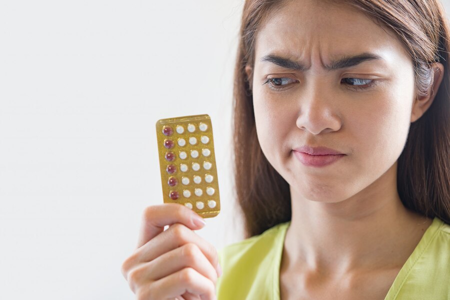 woman hand holding contraceptive panel prevent pregnancy